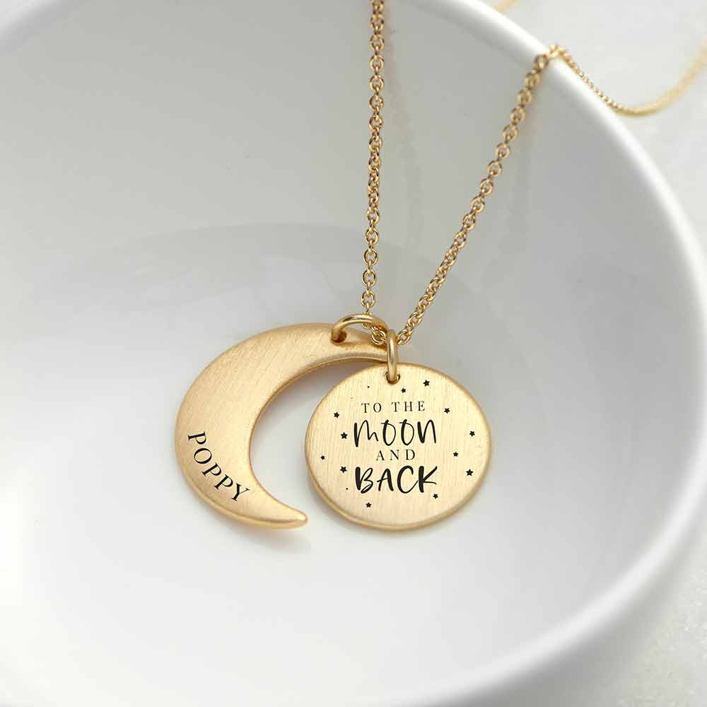 Personalised Gold Moon & Back Necklace
