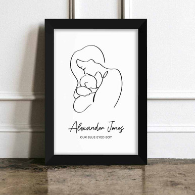 Image of Personalised Line Art New Mum and Baby's Love Print - A4 Black Frame