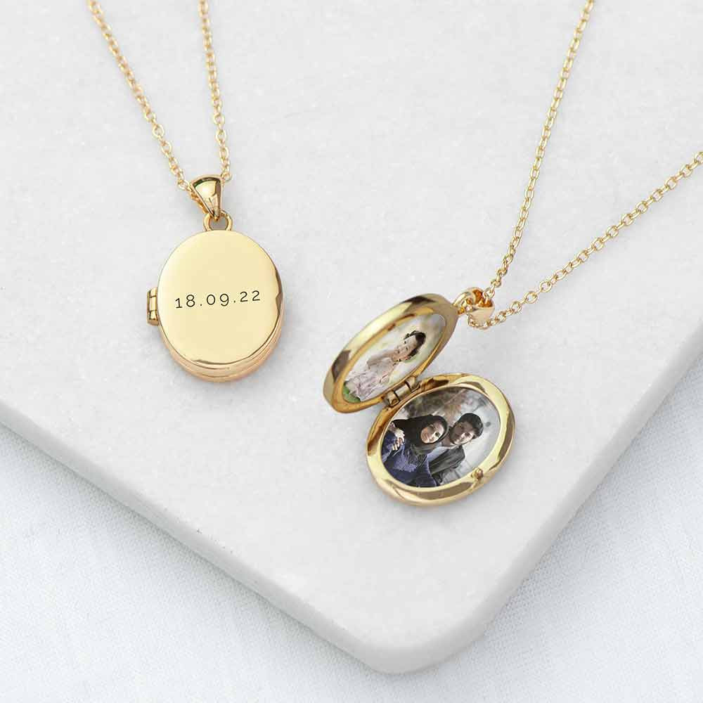 Personalised Oval Photo Locket in Gold