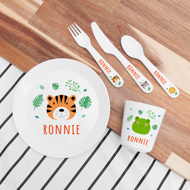 Click to view product details and reviews for Personalised Kids Jungle Animal Plastic Dining Set. Click to view product details and reviews for Personalised Kids Jungle Animal Plastic Dining Set.