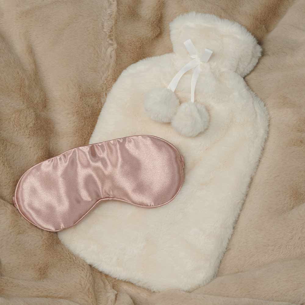 Cream Hot Water Bottle And Eye Mask