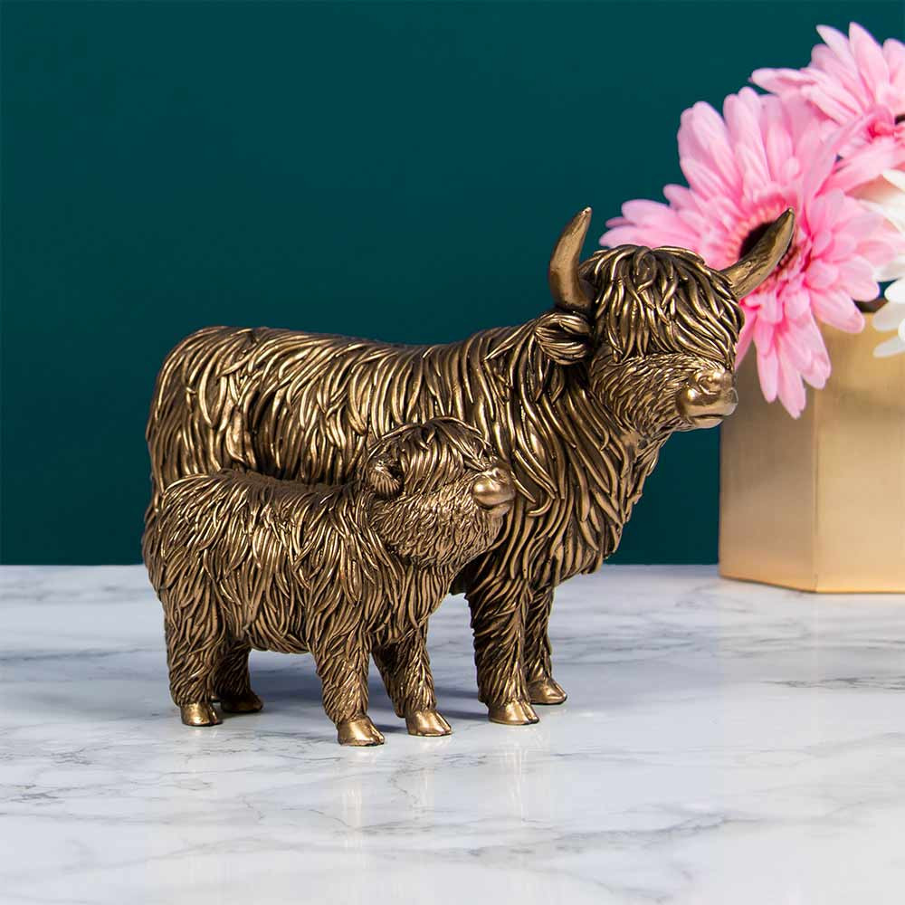 Bronze Highland Cow & Calf Ornament