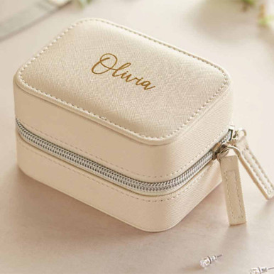 Image of Personalised Cream Travel Jewellery Box