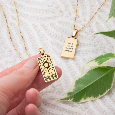 Click to view product details and reviews for Personalised Sun Tarot Card Necklace.