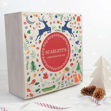 Image of Personalised Festive Woodland Red Christmas Eve Box