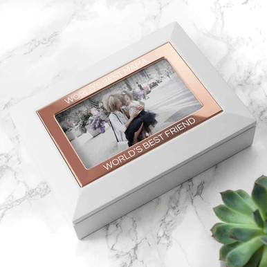 Click to view product details and reviews for Personalised Powder White And Rose Gold Jewellery Box.