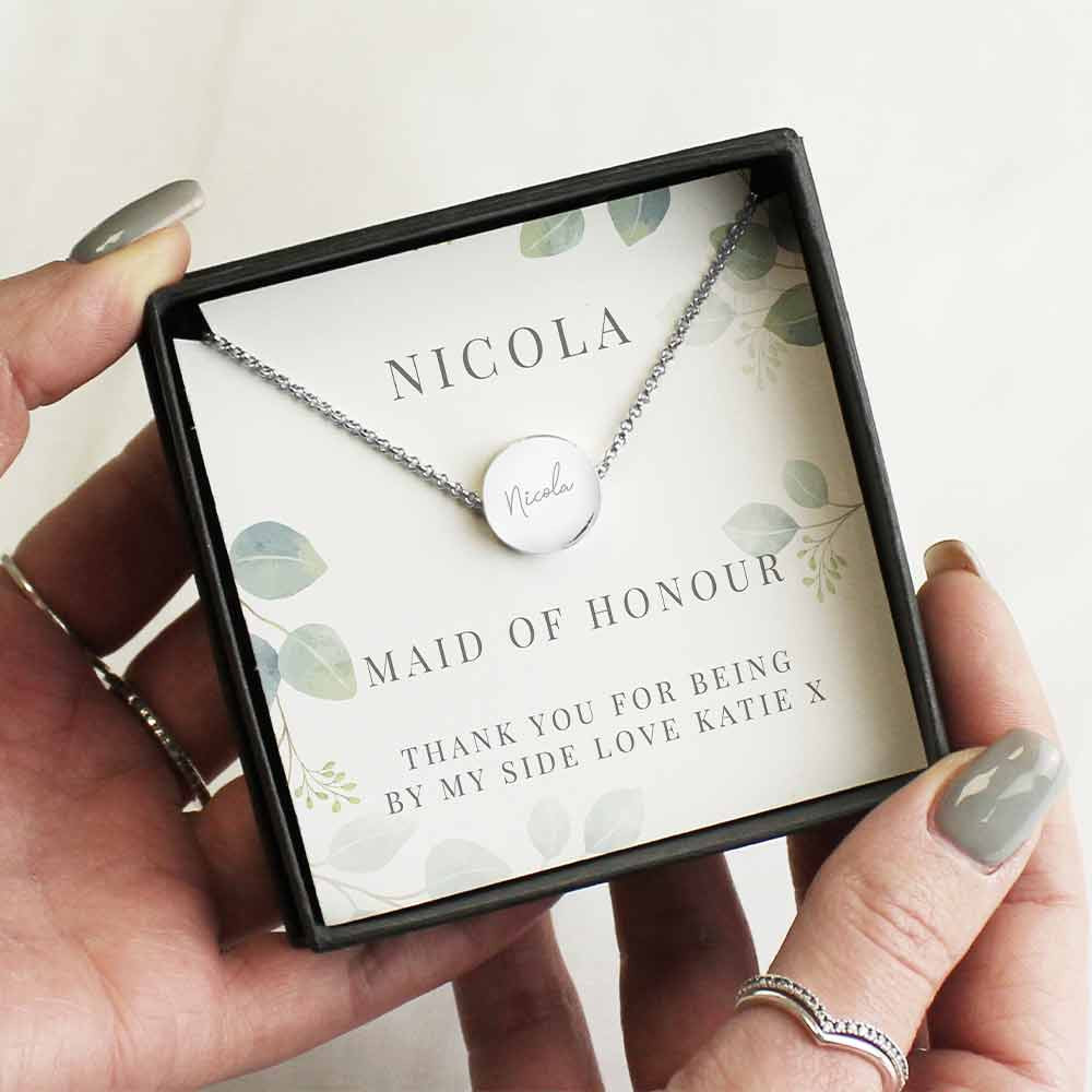 Personalised Botanical Sentiment Necklace and Box - Silver