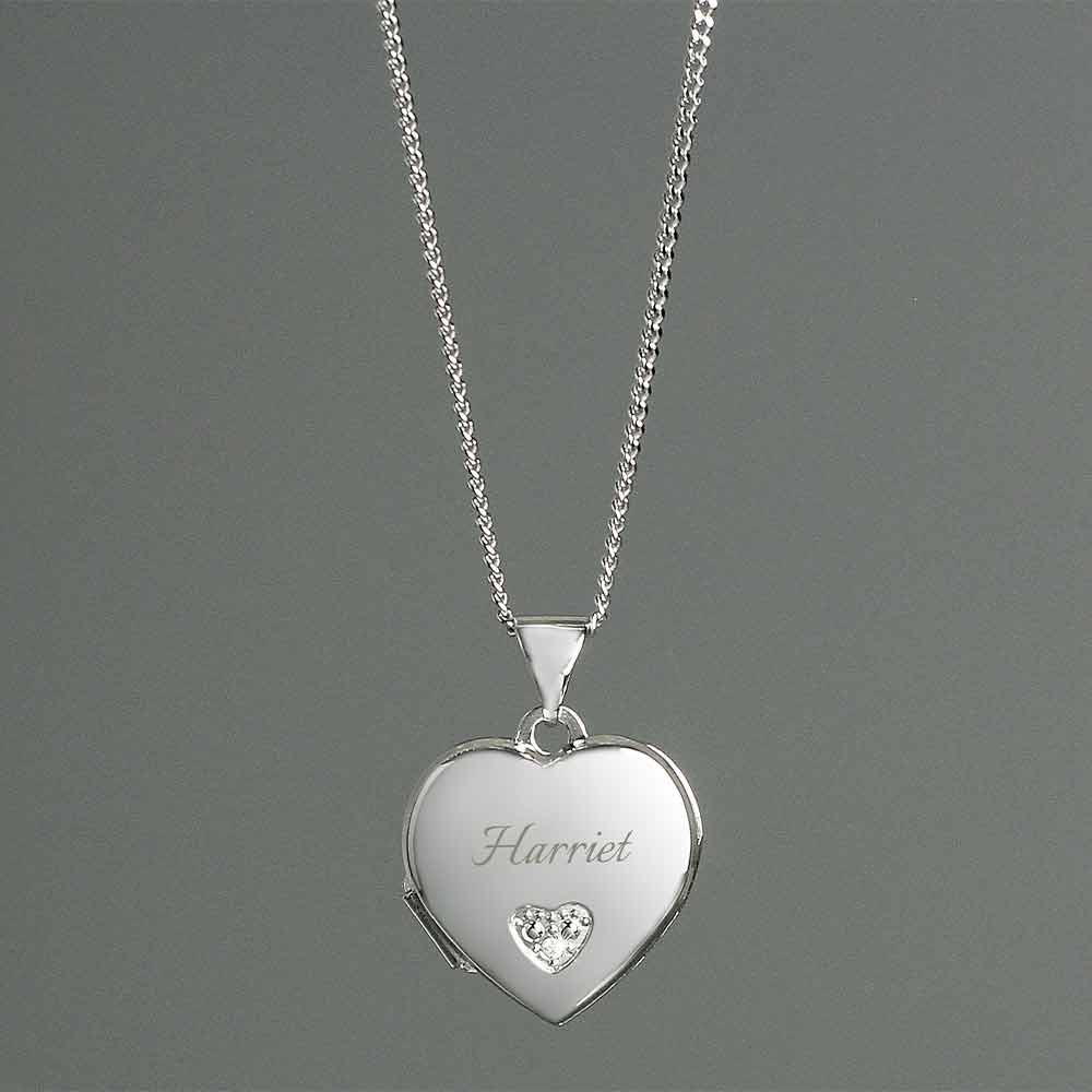 Personalised Children's Cubic Zirconia Heart Locket Necklace - Sterling Silver