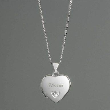 Click to view product details and reviews for Personalised Childrens Cubic Zirconia Heart Locket Necklace Sterling Silver.