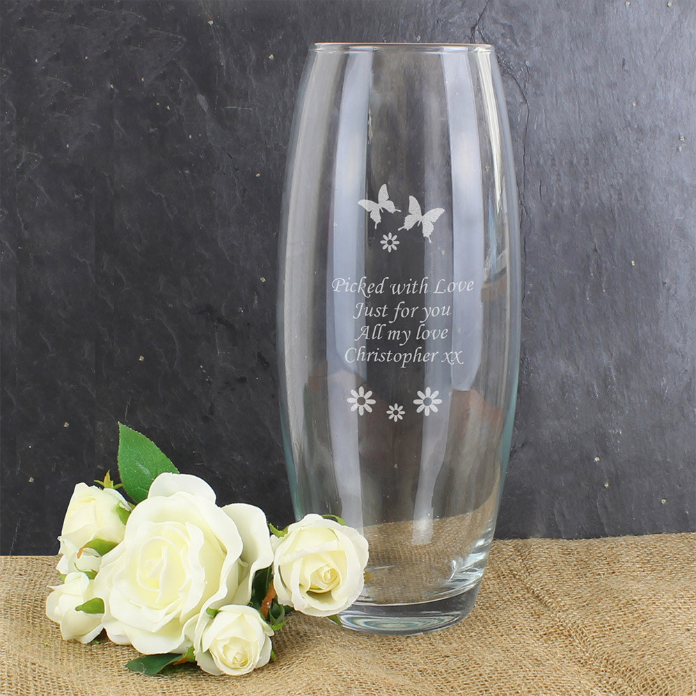 Personalised Couples Butterflies and Flowers Vase