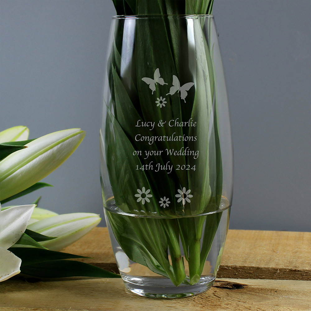 Personalised Wedding Butterflies and Flowers Vase