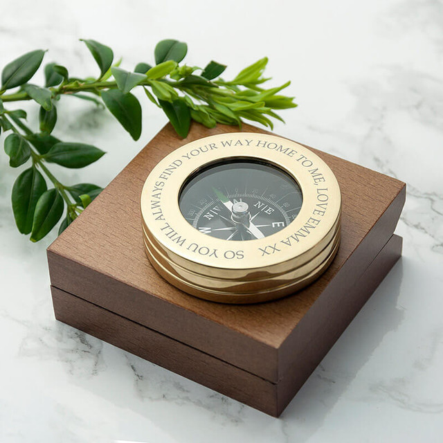Personalised Couples Compass with Wooden Box