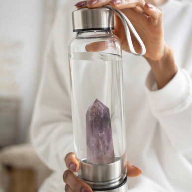 Click to view product details and reviews for Calming Glass Water Bottle Amethyst. Click to view product details and reviews for Calming Glass Water Bottle Amethyst.
