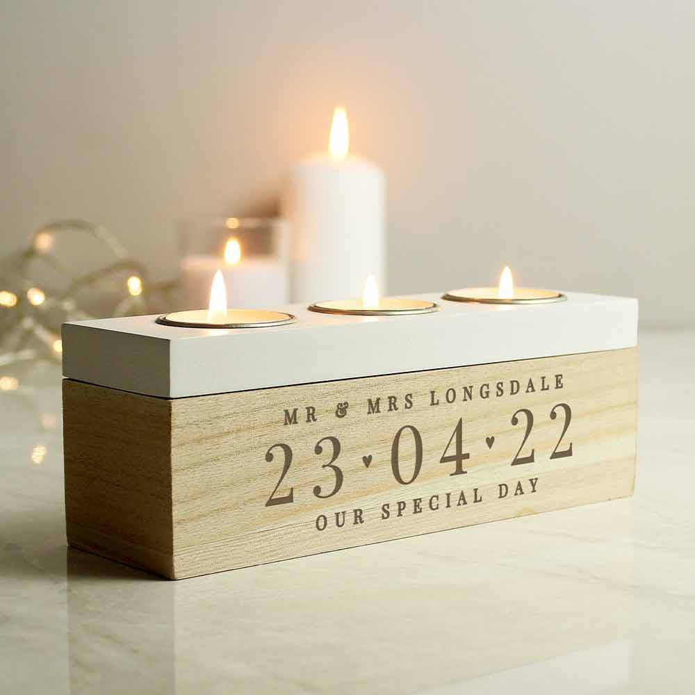 Personalised Anniversary Date Triple Tea Light