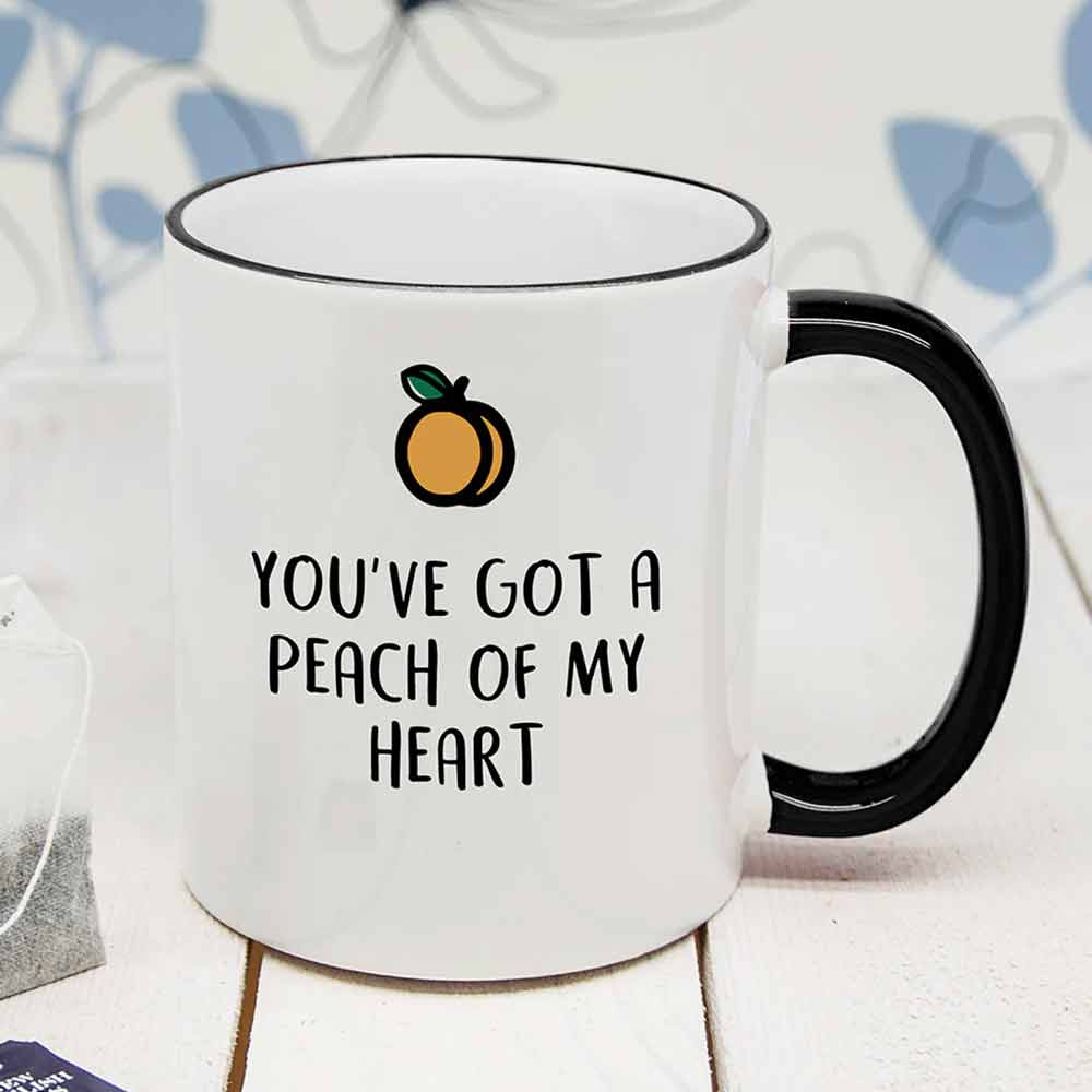 Personalised Peach Of Me Black Rimmed Mug