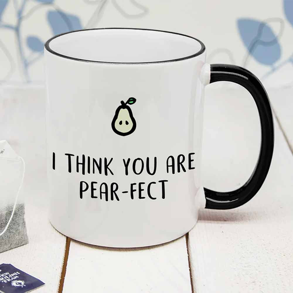 Personalised Pear-Fect Black Rimmed Mug