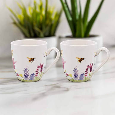 Click to view product details and reviews for Lavender Bees Mugs Set Of 2.