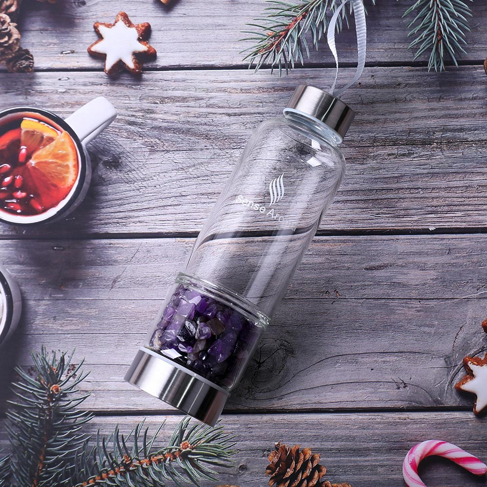 Layered Amethyst Crystal Water Bottle