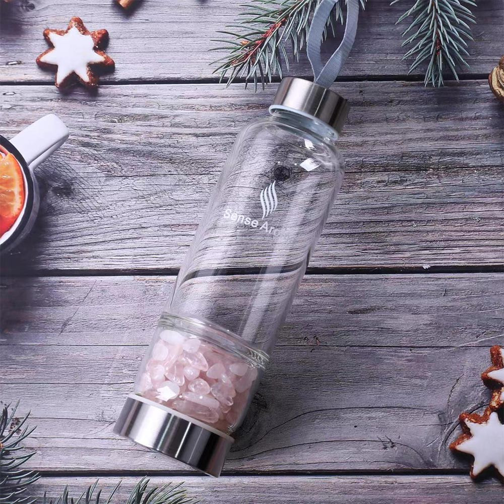 Layered Rose Quartz Crystal Water Bottle