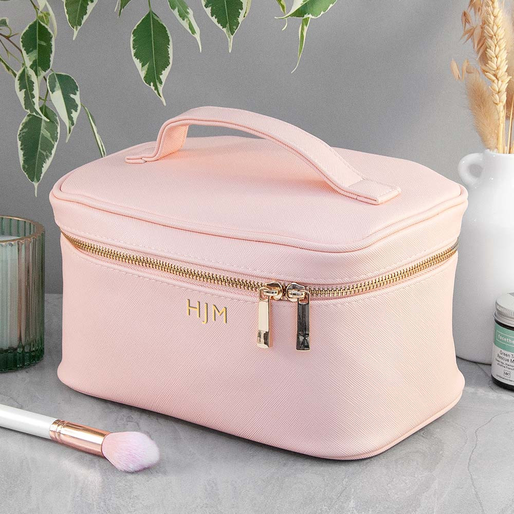 Personalised Monogrammed Leatherette Vanity Case - Blush Pink