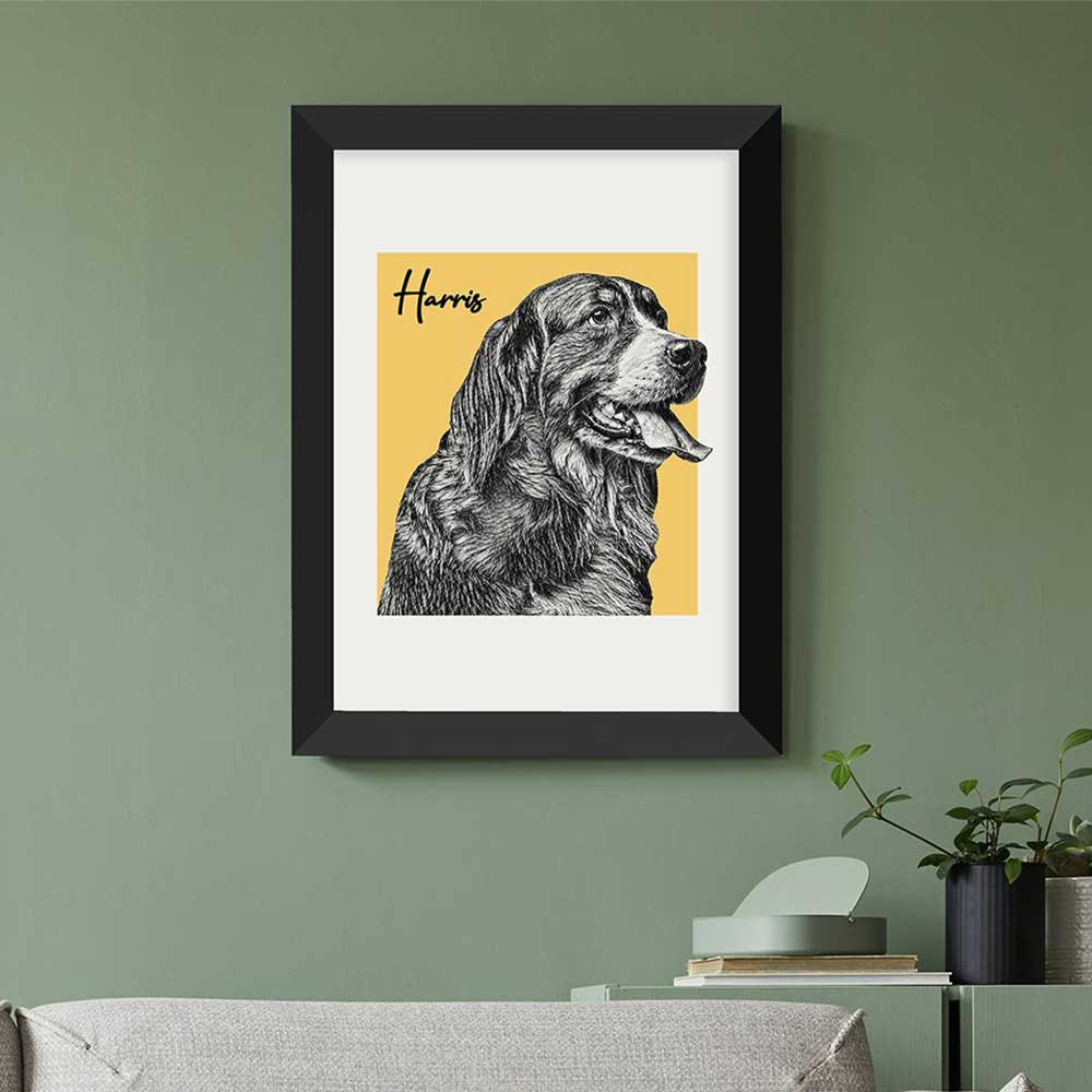 Personalised Pet Portrait Sketch A4 Print - Black Frame