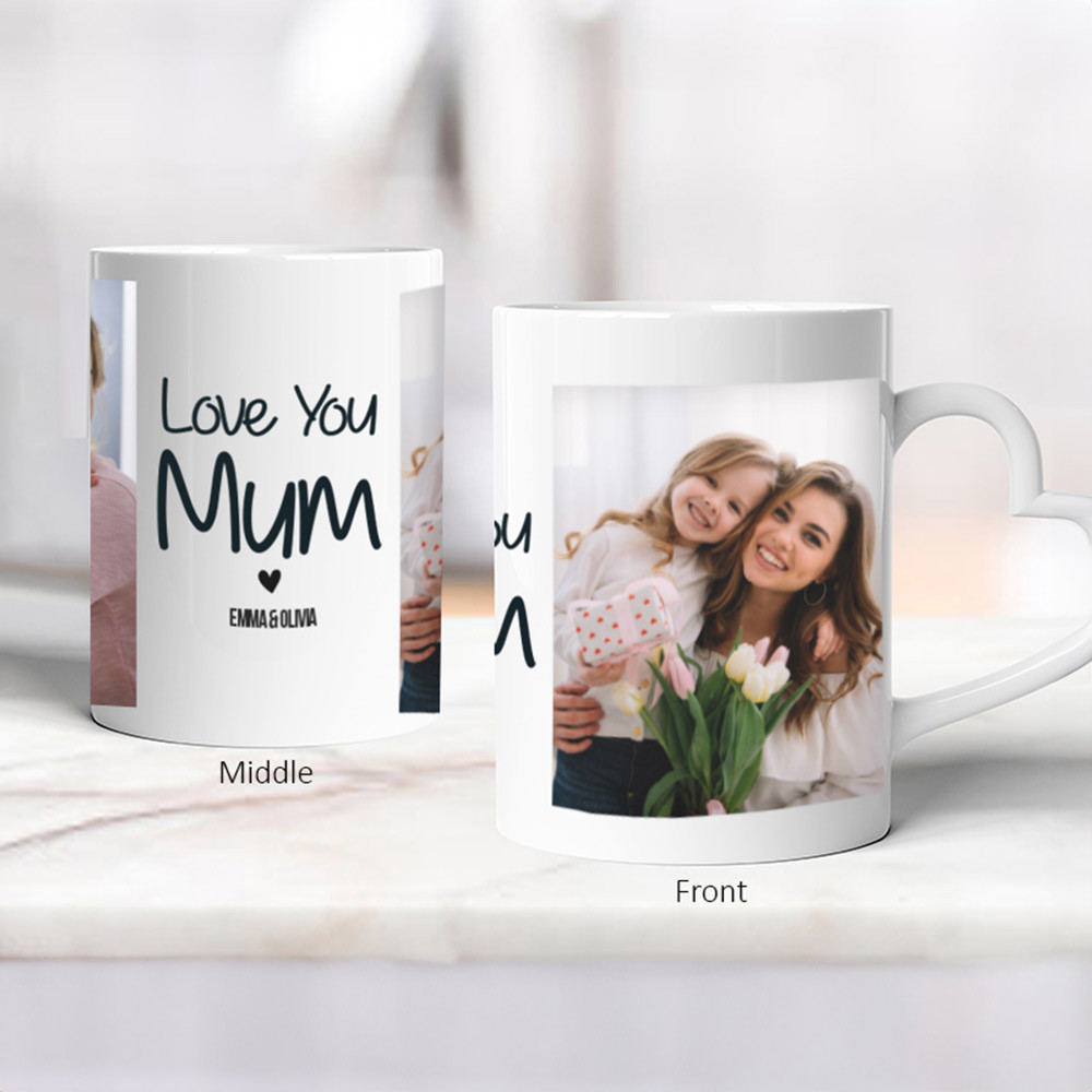 Personalised Love You Mum Heart Handle Mug - Two Images