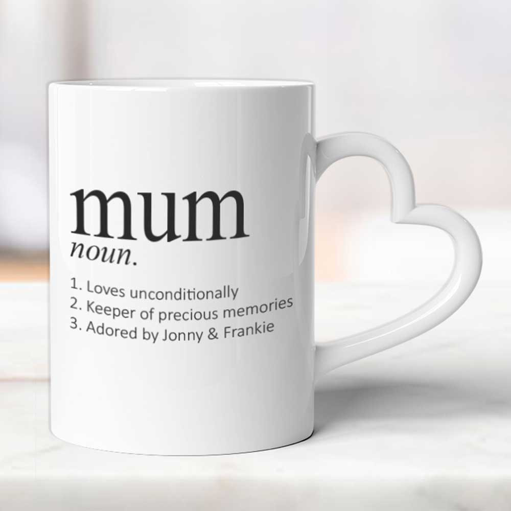 Personalised Mum Noun Heart Handle Mug