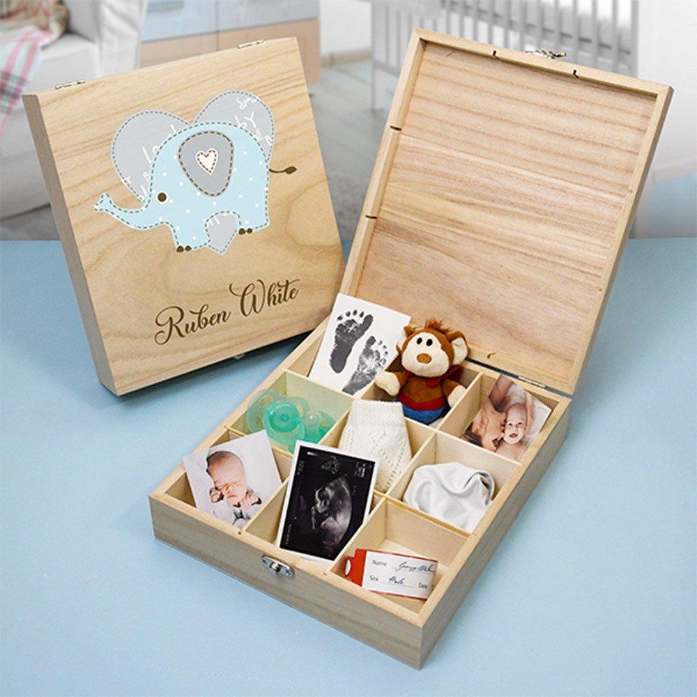 Personalised Baby Keepsake Wooden Box - For Boys