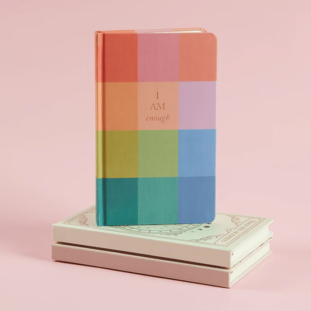 Rainbow Check Hardcover Journal - 'I Am Enough'