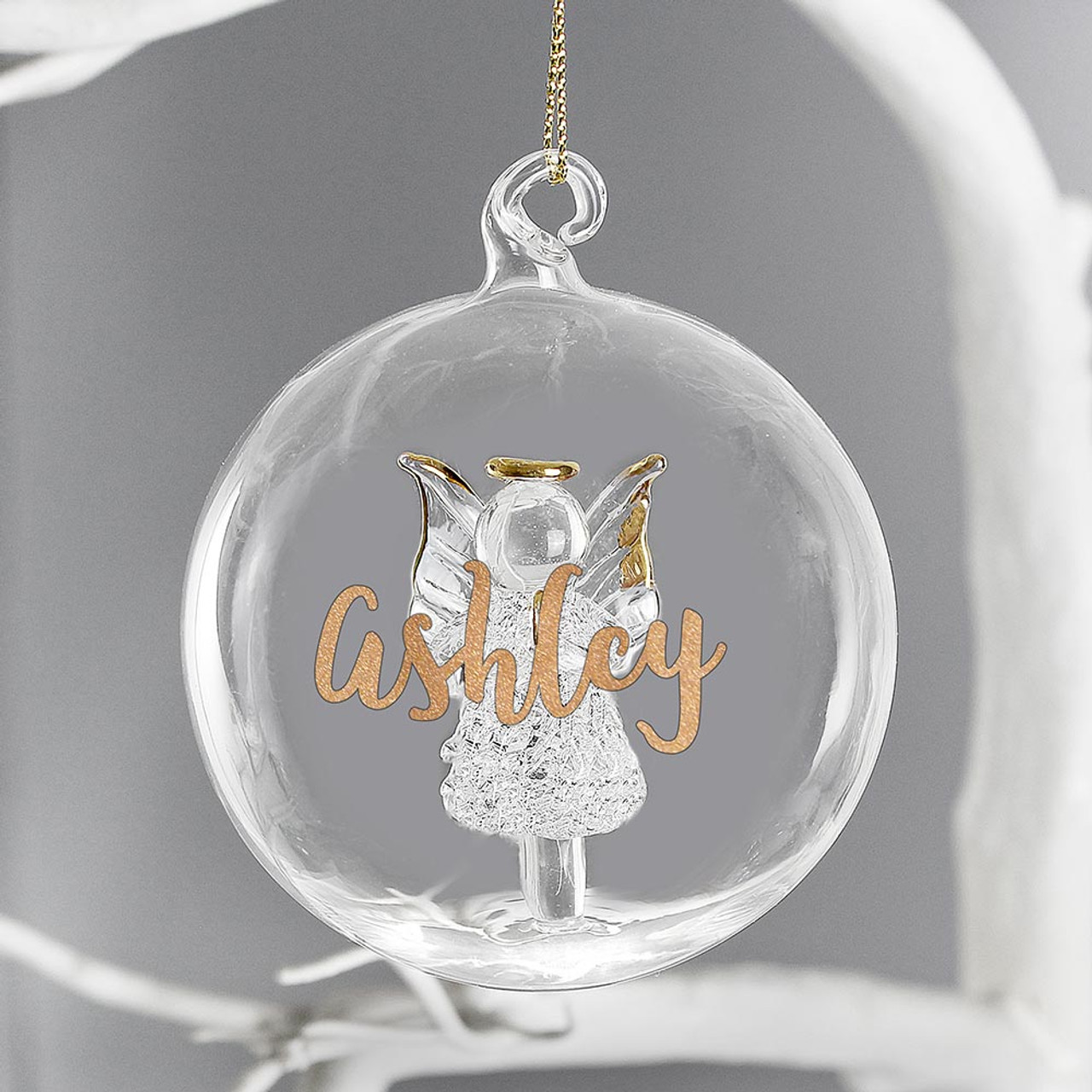 Personalised Glass Gold Angel Bauble