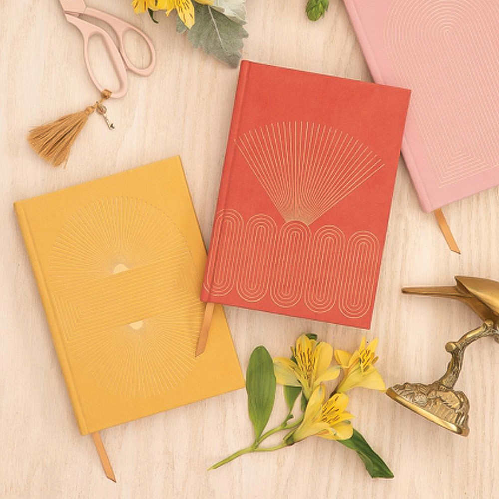 Ochre Suedette Journal: Radiant Sun Block Design - Hardcover