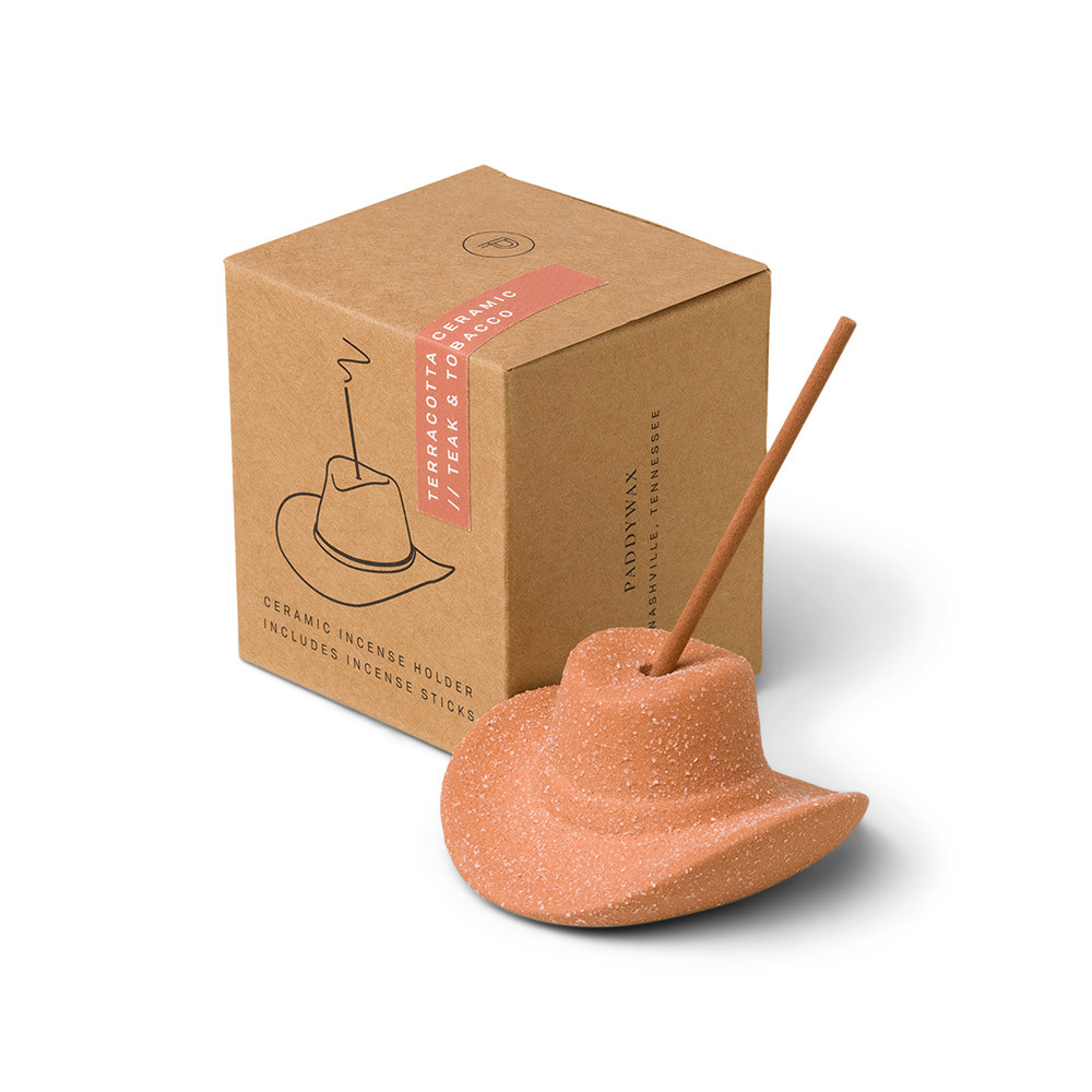 Cowboy Hat Teak & Tabacco Incense Sticks Holder - Terracotta