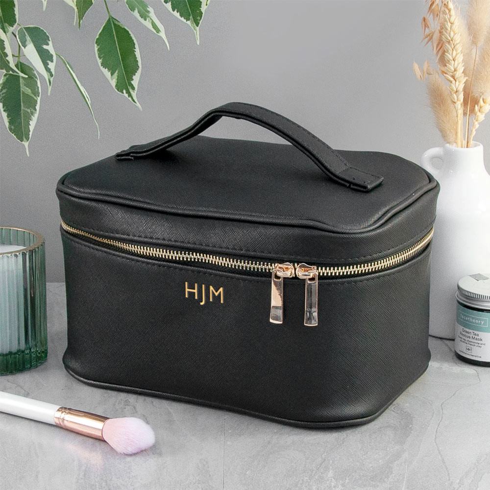 Monogrammed Leatherette Vanity Case Black