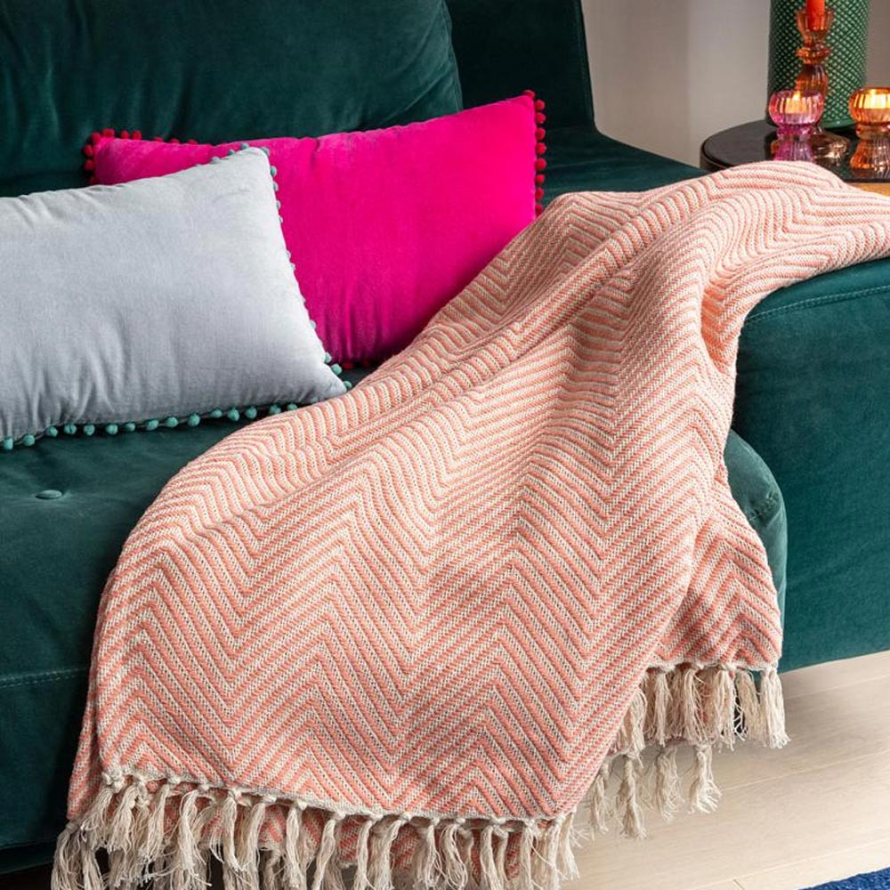 Large Herringbone Throw Coral