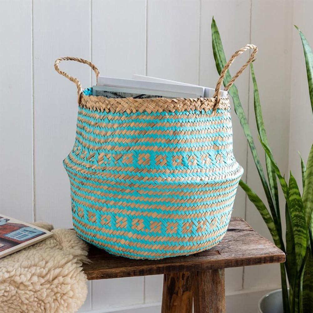 Small Seagrass Basket Turquoise
