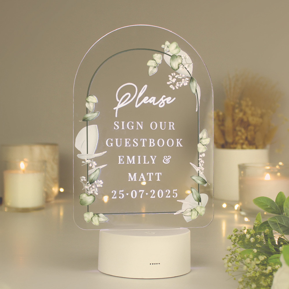 Personalised Botanical Wedding LED Colour Changing Light