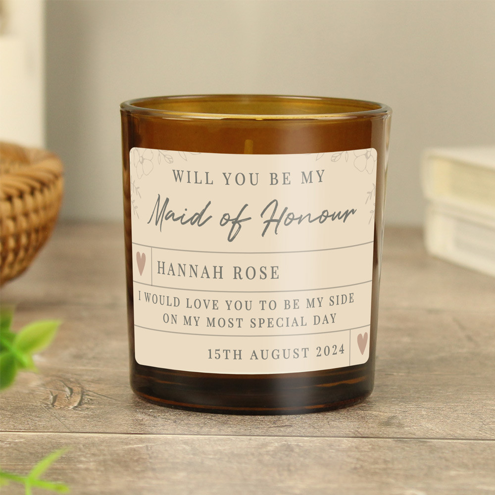 Personalised Maid of Honour Amber Glass Candle