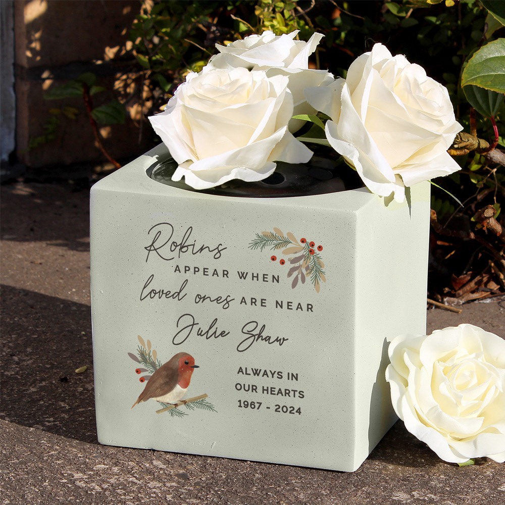 Personalised Robins Appear Memorial Vase