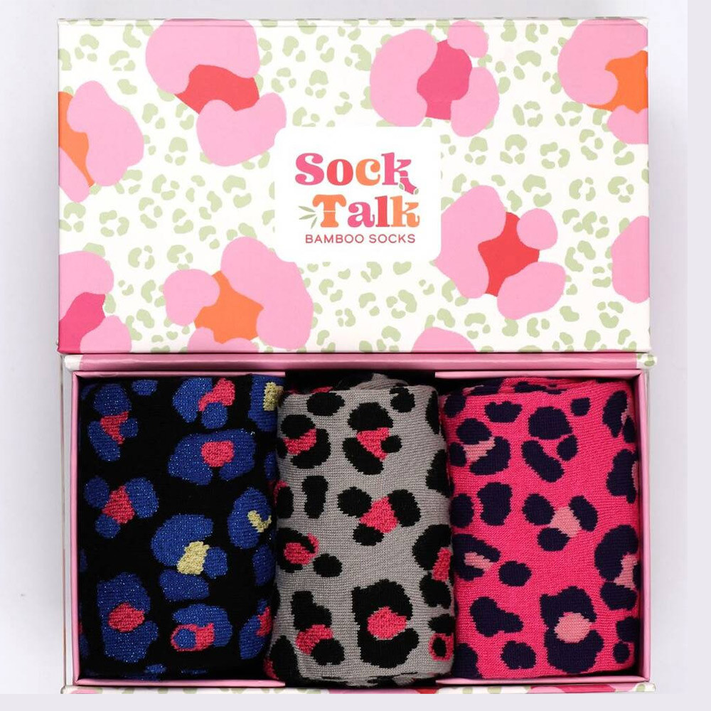 Womens All Over Leopard Bamboo Socks Gift Set