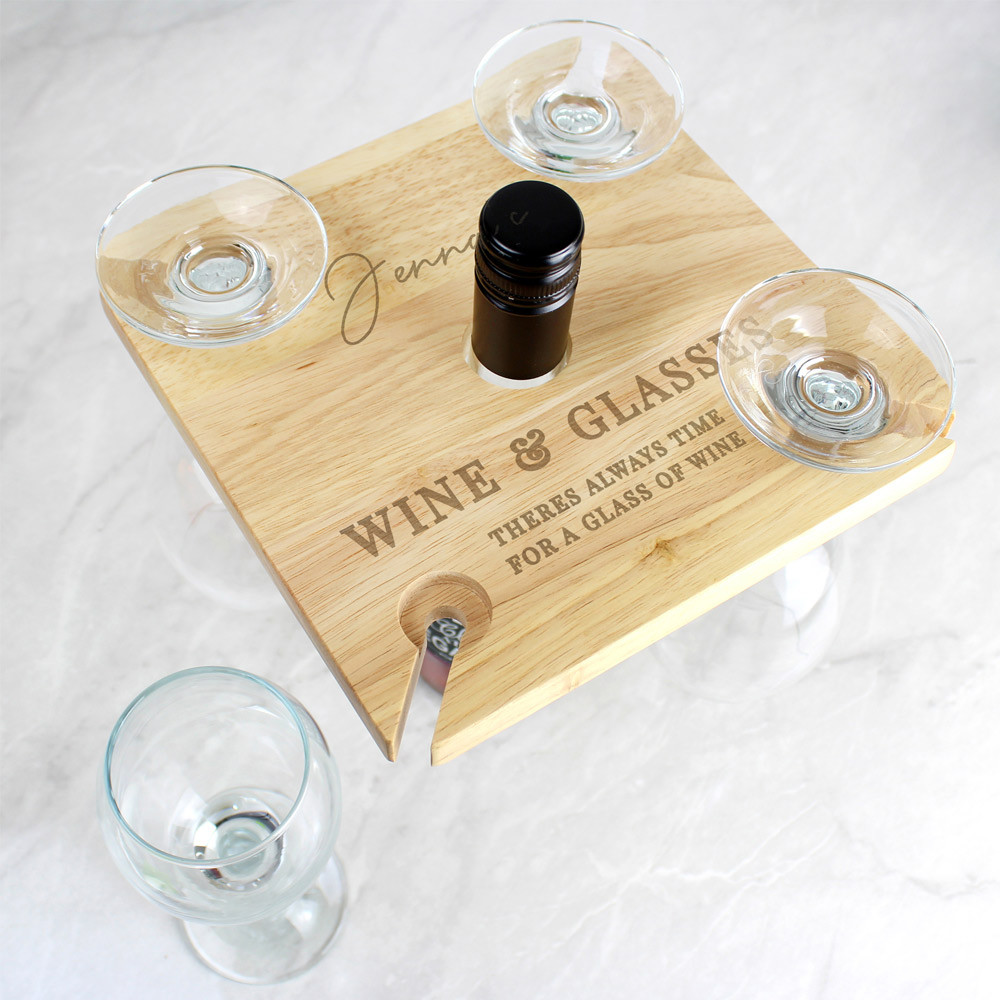 Personalised Four Wine Glass Holder and Bottle Butler