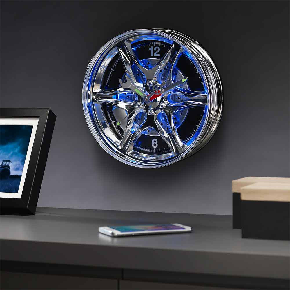 Wheel Rim Neon Wall Clock