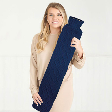 Image of Navy Cable Knit - Long Hot Water Bottle
