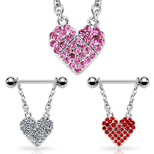 Heart Pave Gemmed 316L Surgical Steel Nipple Ring