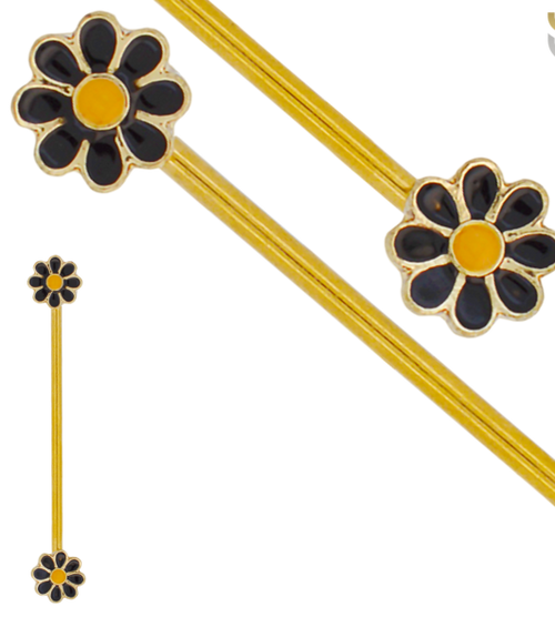 316L Surgical Steel Screw Bar Daisy Flower Design with Zircon Barbell Industrial