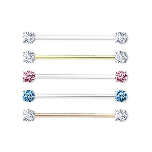 Round CZ Prong Set Ends 316L Surgical Steel Industrial Barbells