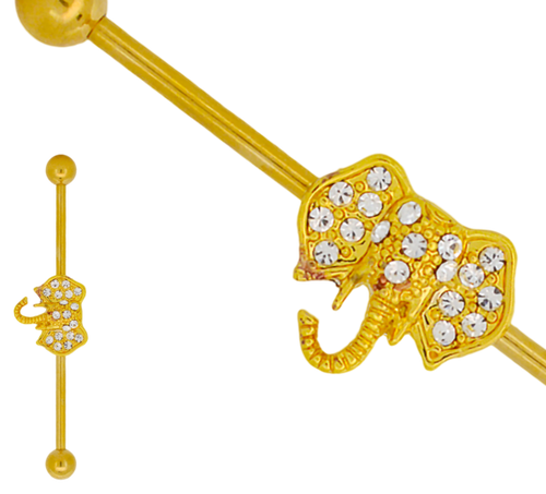 316L Surgical Steel Screw Bar with Alloy Elephant CZ Design Barbell Industrial