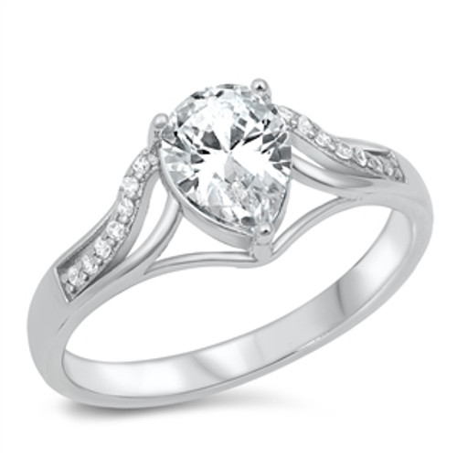 Silver CZ Ring Pear Shape Solitaire