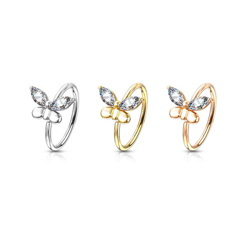 CZ Butterfly Bendable Nose, Cartilage Hoop Rings