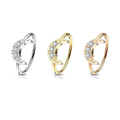 CZ Paved Crescent Moon Nose Hoop Rings