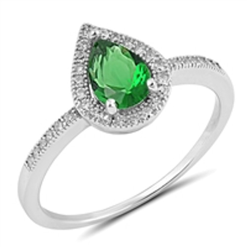 Sterling Silver Emerald Pear Ring